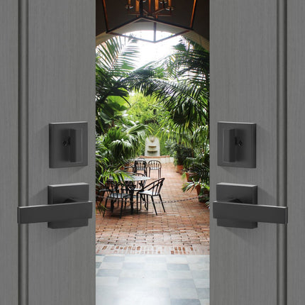 VEVOR dubbele deurkrukset, matzwarte gebogen deurhendel, dubbele deurkrukset voor voordeur met omkeerbare handgreep, zware dubbele deurslotset, deurkruk voor kantoordeur of voordeur