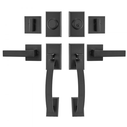 VEVOR dubbele deurkrukset, matzwarte gebogen deurhendel, dubbele deurkrukset voor voordeur met omkeerbare handgreep, zware dubbele deurslotset, deurkruk voor kantoordeur of voordeur