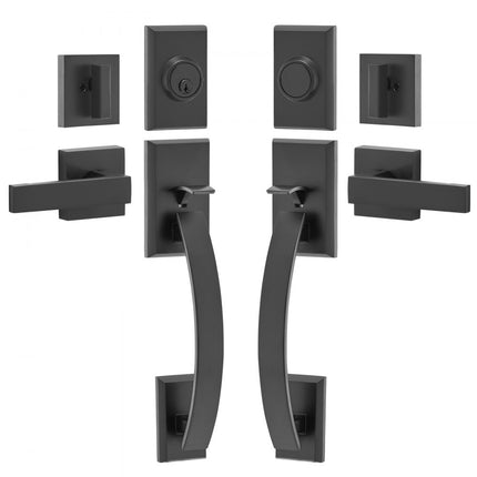 VEVOR dubbele deurkrukset, matzwarte gebogen deurhendel, dubbele deurkrukset voor voordeur met omkeerbare handgreep, zware dubbele deurslotset, deurkruk voor kantoordeur of voordeur