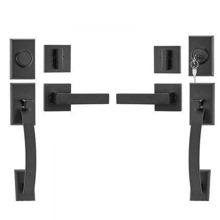 VEVOR dubbele deurkrukset, matzwarte gebogen deurhendel, dubbele deurkrukset voor voordeur met omkeerbare handgreep, zware dubbele deurslotset, deurkruk voor kantoordeur of voordeur