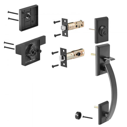 VEVOR dubbele deurkrukset, matzwarte gebogen deurhendel, dubbele deurkrukset voor voordeur met omkeerbare handgreep, zware dubbele deurslotset, deurkruk voor kantoordeur of voordeur