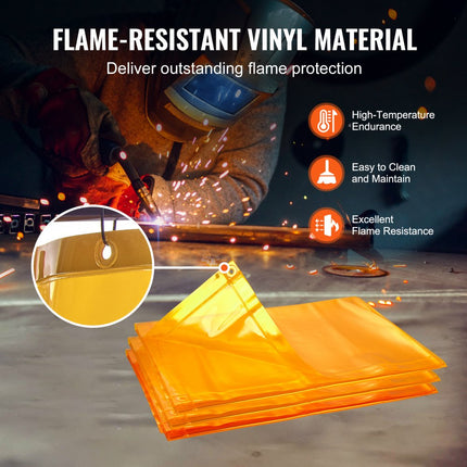 VEVOR 3-delig lasgordijn 1,8 x 2,4 m lasbeschermingsgordijn van vlamvertragend vinyl lasbeschermingswand met 12 zwenkwielen en een 6-traps UV-werende lasdeken lasbescherming geel