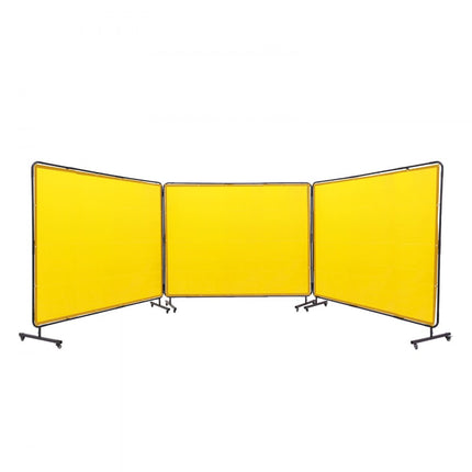 VEVOR 3-delig lasgordijn 1,8 x 2,4 m lasbeschermingsgordijn van vlamvertragend vinyl lasbeschermingswand met 12 zwenkwielen en een 6-traps UV-werende lasdeken lasbescherming geel