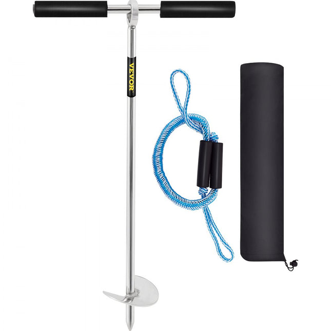 VEVOR Sandanke boor naar strand en zandbank, 45 cm 316 roestvrijstalen schroefanker met afneembaar handvat, bungeekoord en draagtas, voor jetski PWC pontonkajak