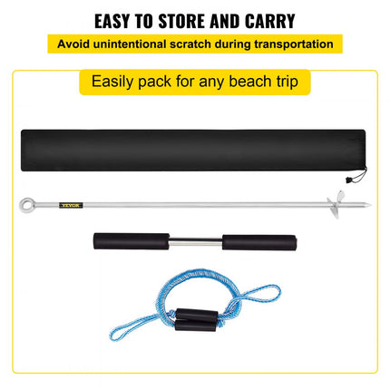 VEVOR Zandankerboor voor strand en zandbank, 90 cm 316 roestvrijstalen schroefanker met afneembare handgreep, bungeelijn en draagtas, voor jetski PWC pontonkajak