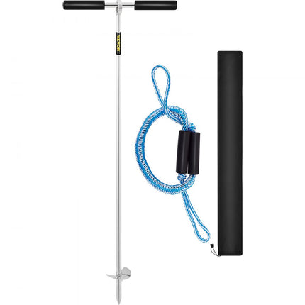 VEVOR Zandankerboor voor strand en zandbank, 90 cm 316 roestvrijstalen schroefanker met afneembare handgreep, bungeelijn en draagtas, voor jetski PWC pontonkajak