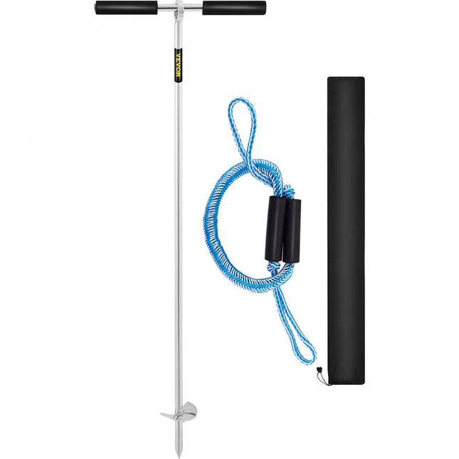 VEVOR Zandankerboor voor strand en zandbank, 90 cm 316 roestvrijstalen schroefanker met afneembare handgreep, bungeelijn en draagtas, voor jetski PWC pontonkajak