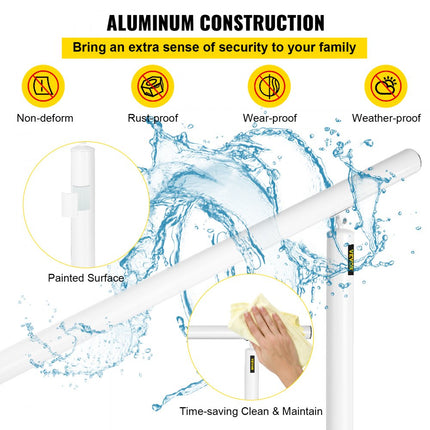 VEVOR Balustrade Trap Trapleuning Kit 152,8 cm x 91 cm Buiten Trapleuning 0-5 Stappen Pijp Trapleuning van Aluminium met Voorgeboorde Gaten