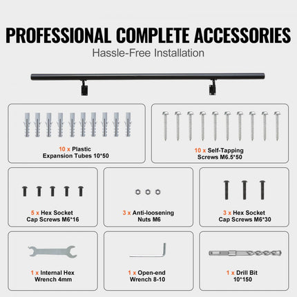 VEVOR leuning aluminiumlegering onderhoudsvriendelijke trapleuning 1524 mm balustrade trap 199,6 kg draagvermogen 1000 mm afstand tussen de kolommen balustrade balkonleuning