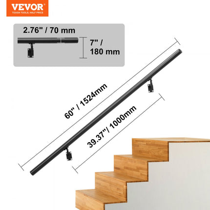VEVOR leuning aluminiumlegering onderhoudsvriendelijke trapleuning 1524 mm balustrade trap 199,6 kg draagvermogen 1000 mm afstand tussen de kolommen balustrade balkonleuning