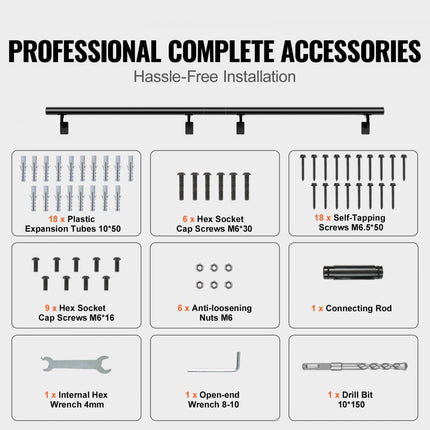 VEVOR Leuning Gemakkelijk te onderhouden trapleuning van aluminiumlegering 2133,6 mm balustrade Trap 199,6 kg Draagvermogen 806-333-806 mm Afstand tussen de kolommen Borstwering Balkonleuning