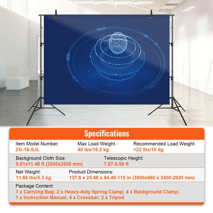 VEVOR Fotoachtergrond Fotografieachtergrond 2900 x 3500 mm Achtergrond Stofgrootte Studio Props Achtergrond met 2 driehoekige beugels, 2400-2920 mm Verstelbare telescopische hoogte Bruiloften Feestopstellingen