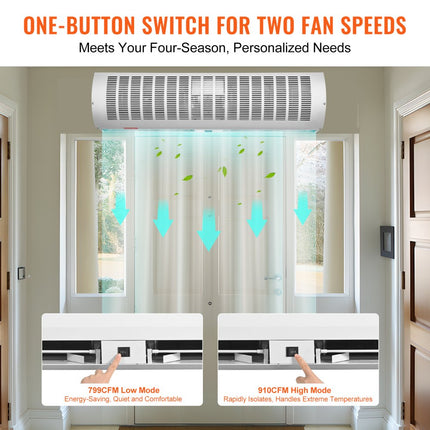 VEVOR 3ft Commercieel Binnenluchtgordijn Super Power 2 Snelheid 2038m3/u Wandgemonteerde Luchtgordijnen voor Deuren Indoor Overdeurventilator met Heavy Duty Eindschakelaar Eenvoudig te installeren