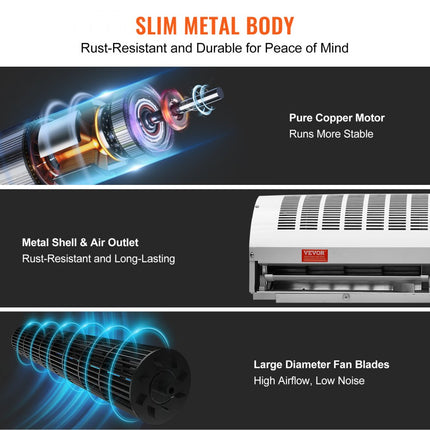 VEVOR 3ft Commercieel Binnenluchtgordijn Super Power 2 Snelheid 2038m3/u Wandgemonteerde Luchtgordijnen voor Deuren Indoor Overdeurventilator met Heavy Duty Eindschakelaar Eenvoudig te installeren