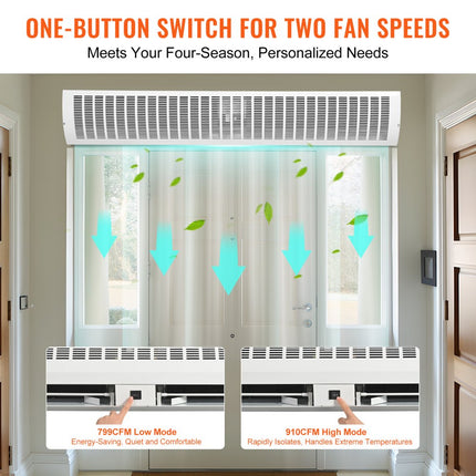 VEVOR 1,5 m luchtgordijn voor binnen, 2 snelheden, 3566 m3/u, wandgemonteerd luchtgordijn voor deuren, bovendeurventilator met zware eindschakelaar