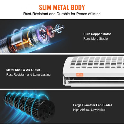VEVOR 1,5 m luchtgordijn voor binnen, 2 snelheden, 3566 m3/u, wandgemonteerd luchtgordijn voor deuren, bovendeurventilator met zware eindschakelaar