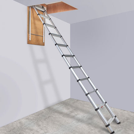 VEVOR telescopische ladder 158,8 kg trap 11 treden installatiehoogte van 300 tot 320 cm vouwladder aluminium + hout schuifladder met volautomatische veiligheidsvergrendeling zolderladder