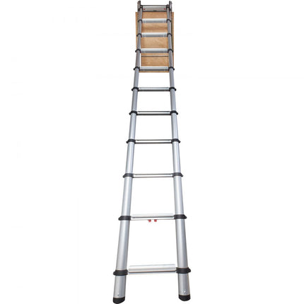 VEVOR telescopische ladder 158,8 kg trap 11 treden installatiehoogte van 300 tot 320 cm vouwladder aluminium + hout schuifladder met volautomatische veiligheidsvergrendeling zolderladder
