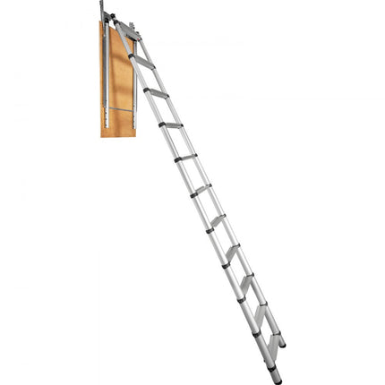 VEVOR telescopische ladder 158,8 kg trap 11 treden installatiehoogte van 300 tot 320 cm vouwladder aluminium + hout schuifladder met volautomatische veiligheidsvergrendeling zolderladder