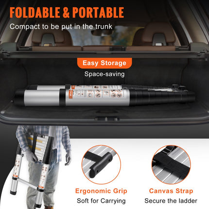 VEVOR telescopische ladder trapladder enkele ladder verlengladder 3,2 m 170 kg draagvermogen