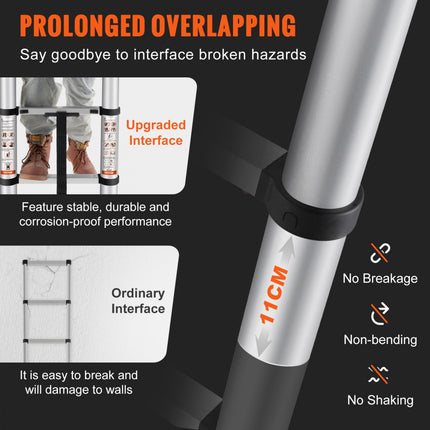 VEVOR telescopische ladder, uitschuifbaar, 380 cm hoog, vouwladder, draagvermogen 170 kg