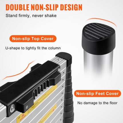 VEVOR telescopische ladder, uitschuifbaar, 380 cm hoog, vouwladder, draagvermogen 170 kg
