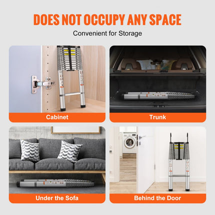 VEVOR 5,54 m telescoopladder, antislip vouwladder, 112 x 49 x 8,5 cm, trapladder met vergrendelingssysteem, multifunctionele ladder, aluminiumlegering, draagvermogen 190 kg, ideaal voor huisreparaties, decoratie, muurschildering
