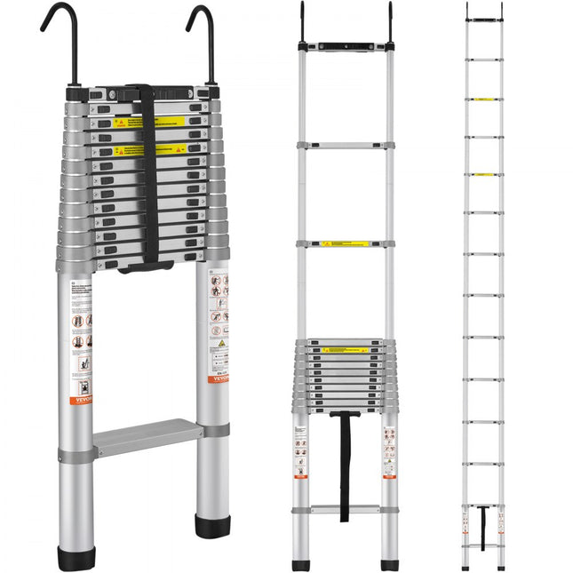 VEVOR 5,54 m telescoopladder, antislip vouwladder, 112 x 49 x 8,5 cm, trapladder met vergrendelingssysteem, multifunctionele ladder, aluminiumlegering, draagvermogen 190 kg, ideaal voor huisreparaties, decoratie, muurschildering