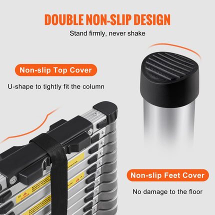 VEVOR 4,59 m telescoopladder, antislip vouwladder, 90 x 48 x 8 cm, trapladder met vergrendelingssysteem, multifunctionele ladder, aluminiumlegering, draagvermogen 190 kg, ideaal voor huisreparaties, decoratie, muurschildering