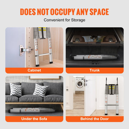 VEVOR 4,59 m telescoopladder, antislip vouwladder, 90 x 48 x 8 cm, trapladder met vergrendelingssysteem, multifunctionele ladder, aluminiumlegering, draagvermogen 190 kg, ideaal voor huisreparaties, decoratie, muurschildering