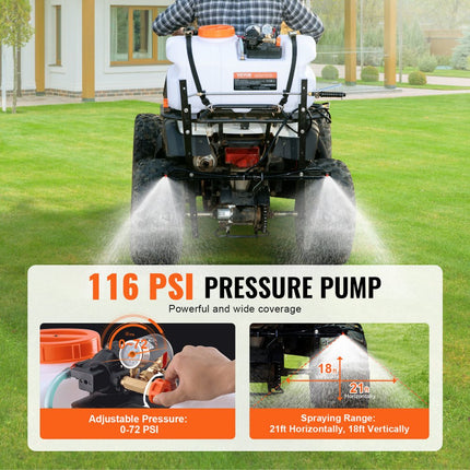VEVOR ATV-sproeier 7 l/min druksproeier 12 V pomp 0,1-0,5 MPa pomp werkdruksproeier 0-72PSI druksproeier inclusief 20 ft slang 8 ft snelkoppelingsleiding Ideaal voor ATV's UTV's tractoren