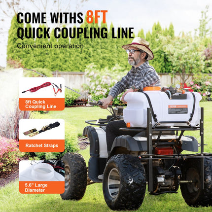 VEVOR ATV-sproeier 7 l/min druksproeier 12 V pomp 0,1-0,5 MPa pomp werkdruksproeier 0-72PSI druksproeier inclusief 20 ft slang 8 ft snelkoppelingsleiding Ideaal voor ATV's UTV's tractoren