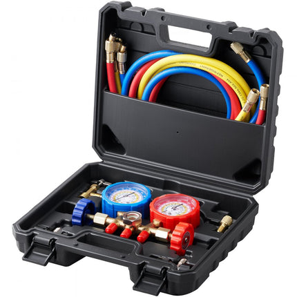 VEVOR Koelmiddel Manometer 3-Weg Auto Koelmiddel Manometer Set, R134A-R22-R12-R502 AC 4 Stuks 5 Voeten Laadslangen Koelmiddel Manometer AC Diagnostische Hulpmiddelen Auto Airconditioning