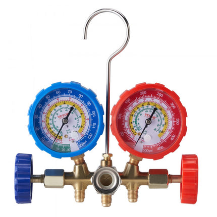 VEVOR Koelmiddel Manometer 3-Weg Auto Koelmiddel Manometer Set, R134A-R22-R12-R502 AC 4 Stuks 5 Voeten Laadslangen Koelmiddel Manometer AC Diagnostische Hulpmiddelen Auto Airconditioning