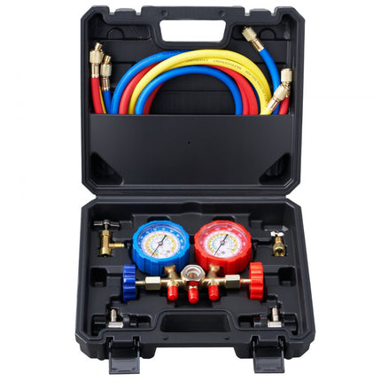 VEVOR Koelmiddel Manometer 3-Weg Auto Koelmiddel Manometer Set, R134A-R22-R12-R502 AC 4 Stuks 5 Voeten Laadslangen Koelmiddel Manometer AC Diagnostische Hulpmiddelen Auto Airconditioning