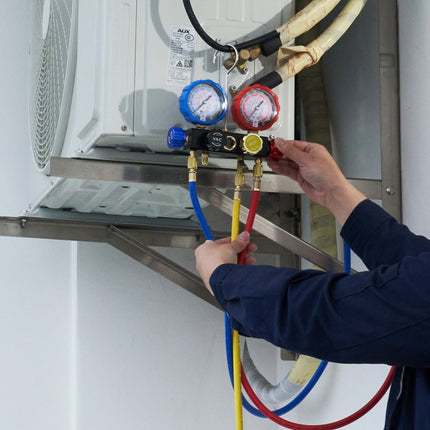 VEVOR Koelmiddel Manometer 4-Way Auto Koelmiddel Manometer Set, R134A-R12-R410A-R22 AC 4 Stuks 5 Voeten Laadslangen Koelmiddel Manometer AC Diagnostische Hulpmiddelen Auto Airconditioning