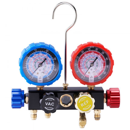 VEVOR Koelmiddel Manometer 4-Way Auto Koelmiddel Manometer Set, R134A-R12-R410A-R22 AC 4 Stuks 5 Voeten Laadslangen Koelmiddel Manometer AC Diagnostische Hulpmiddelen Auto Airconditioning