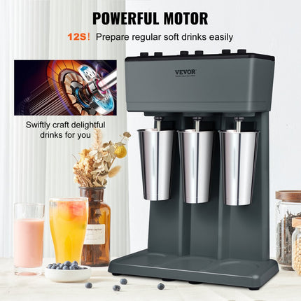 VEVOR Pro Drinkmixer 1125 W 820 ml milkshakemachine met één kop, 3 snelheden instelbaar 15000 / 18000 / 21000 rpm, roestvrijstalen beker melk- en eiwitshake, drankmixer, cocktail