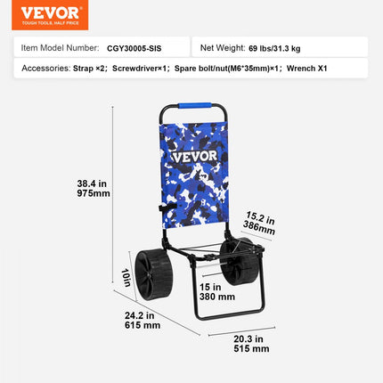 VEVOR strandwagen, handkar, zandkar, strandwagen, 31 kg laadvermogen, opvouwbare zandkar van staal, handkar 380 x 386 mm, robuuste kar voor de stranduitrustingwagen