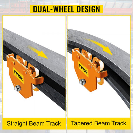 VEVOR loopkat, 0,5 ton draagvermogen, 64-203 mm verstelbare loopkat met dubbele wielen, binnenkraan, kraan, loopkat, steekwagen voor I-balk