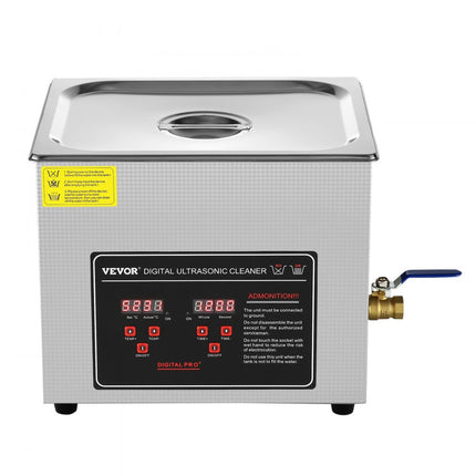 VEVOR ultrasoonreiniger ultrasoon roestvrijstalen reinigingsapparaat 351 W, 10 L ultrasoon reinigingsapparaat met digitaal display 0-30 minuten, ultrasoon reinigen voor sieraden, brillen, horloges enz.