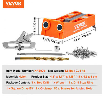 VEVOR 50 stuks Pocket Hole Jig Kit Double Pocket Hole met Square Drive Bit & C-klemmen, Doweling Aid Drill Jig voor het boren van Pocket Gaten en Schuine Gaten, Boorhulp voor Houtbewerking
