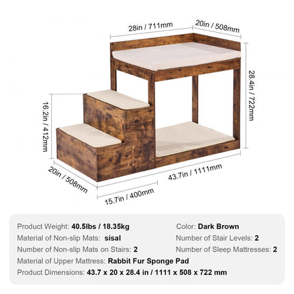 VEVOR stapelbed huisdieren raamzit hondentrap slaapbank 1111x508x722mm