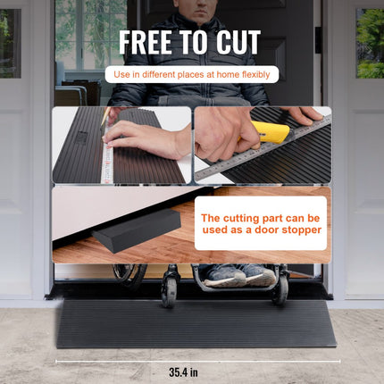 VEVOR drempeloprijplaat massief rubberen deurdrempeloprijplaat max draagvermogen tot 15 ton stoeprandoprijplaat 90x20x3cm rolstoeloprijplaat met