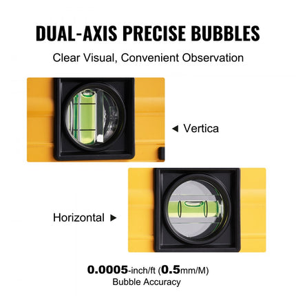 VEVOR digitale hellingssensor aluminium waterpas met LCD-scherm 600 mm lengte 3 niveaus meetbereik van 0-360° (4x90°) 0,5 mm/m nauwkeurigheid geheugen opname- en vasthoudfunctie