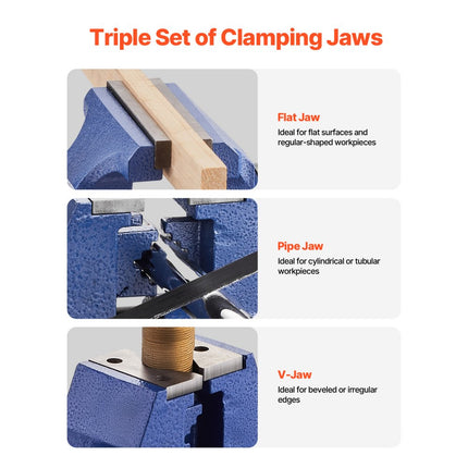 VEVOR 165 mm multifunctionele bankschroef gemaakt van robuust nodulair gietijzer, 360° draaibare basis