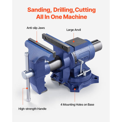 VEVOR 165 mm multifunctionele bankschroef gemaakt van robuust nodulair gietijzer, 360° draaibare basis