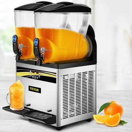 VEVOR Frozen Drink Machine 2X15 L Commerciële Slush Machine 890W Margarita Machine van Roestvrij Staal, PC en ABS met Efficiënt Koelen, 3 Zijden Effectief Warmteafvoer Perfect voor Ijskoude Drankjes