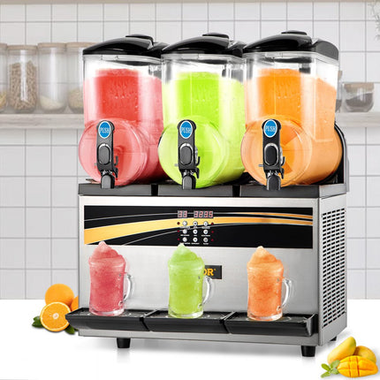 VEVOR commerciële slush-ijsmachine, 3 x 15 l slush-ijsmachine 800 W 220 V slush-ijsmachine, slush-apparaat 63 x 45 x 80 cm slushy-maker, 2 modi Intelligent LED-bedieningspaneel Slushy-maker