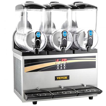 VEVOR commerciële slush-ijsmachine, 3 x 15 l slush-ijsmachine 800 W 220 V slush-ijsmachine, slush-apparaat 63 x 45 x 80 cm slushy-maker, 2 modi Intelligent LED-bedieningspaneel Slushy-maker